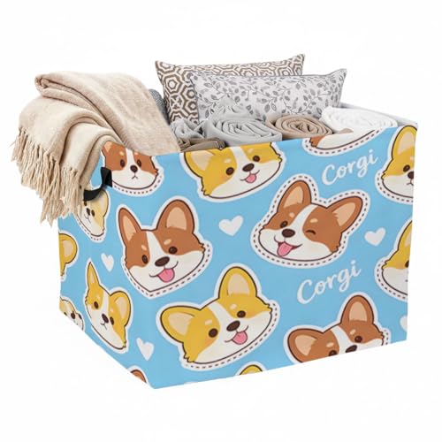 Cute Corgi Foldable Laundry Basket Hamper with Handles, 56L Large Capacity Toy Storage Organizer, Collapsible Clothes Hamper for Home Decor and Bedroom Organization. - color: Cute Corgi