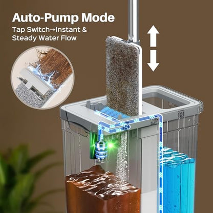 Mop and Bucket Set, Flat Mop and Bucket System for Floor Cleaning - size: mop bucket set+6 pads+12L tank