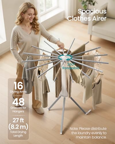 SONGMICS Drying Rack, Foldable Rotary Tripod, 16 Pull-Out Aluminum Arms - style: Aluminum Alloy Arms