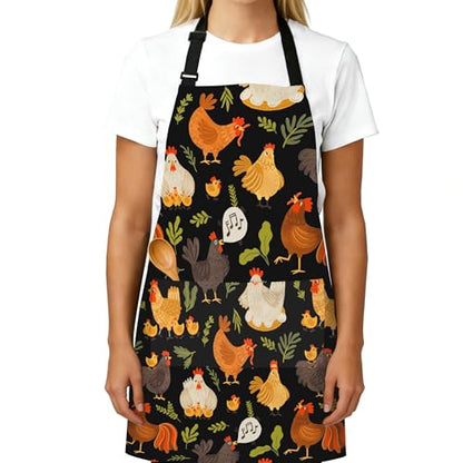 Adjustable Baking Aprons for Women - Cooking Aprons for Women with Pockets, Perfect for Baking Cooking Gradening - color: Chicken Black