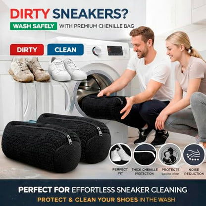Shoe Washing Machine Bag 2 Pack for Washer & Dryer – Thick Padded Sneaker Laundry Bags with Mesh Panels & Zipper, Protective Shoe Washer Bag for Running & Gym Shoes (Black) - color: Black
