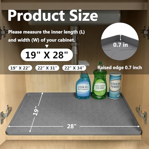 Mateeylife Under Sink Mat Kitchen Waterproof, Silicone Sink Tray 28"X19" - color: Dark Grey, size: 19''W x 28''L