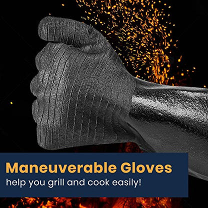 GEEKHOM 18-Inch Heat Resistant BBQ Gloves 932°F Waterproof Long Sleeve Cooking Gloves, Non-Slip Silicone Grip Grill Gloves for Grilling, Smoker, Oven, and Kitchen Use - size: 18 inches