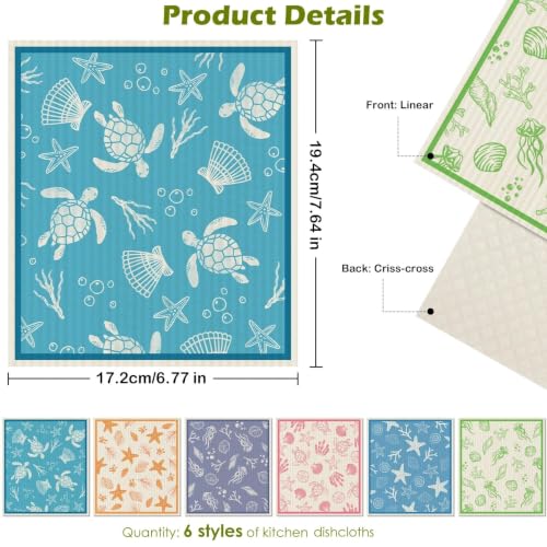 6 Pcs Swedish Paper Cloths for Kitchen, Reusable Paper Towels Washable - color: Ocean Series