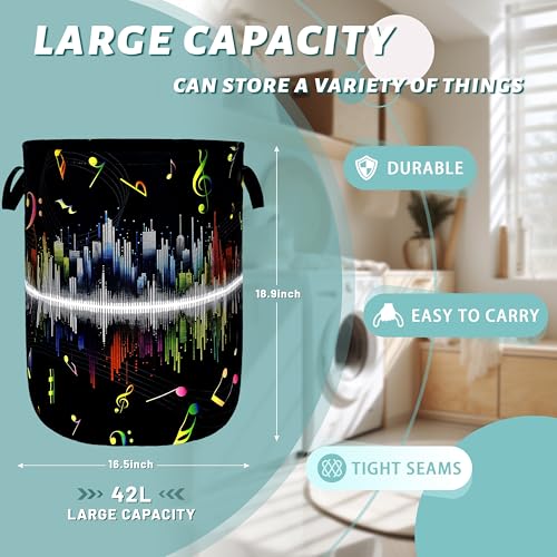 Colorful Music Notes Laundry Basket Oxford Cloth Hamper 18.9x16.5 Inch - color: Colorful Music Notes Printed