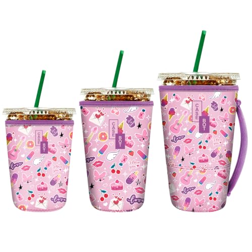 Fintie 3 Pack Reusable Iced Coffee Sleeve Insulated Drink Cup Cover - color: Pink Sweet