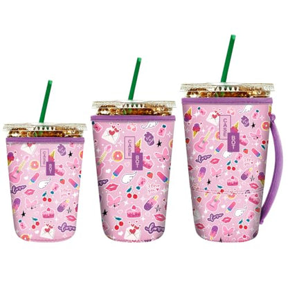 Fintie 3 Pack Reusable Iced Coffee Sleeve Insulated Drink Cup Cover - color: Pink Sweet