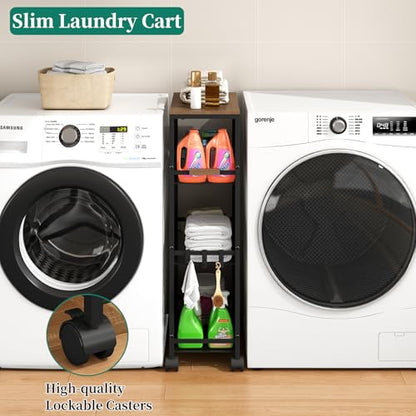 4-Tier Slim Utility Rolling Laundry Cart with Wheels, Easy to Assemble - color: Black, size: 9.1''