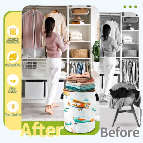 Airplane Cartoon Laundry Basket Foldable Waterproof Hamper 18.9 x 16.5 Inch - color: Funny Plane