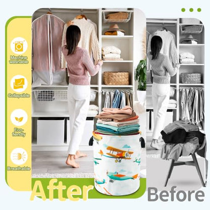 Airplane Cartoon Laundry Basket Foldable Waterproof Hamper 18.9 x 16.5 Inch - color: Funny Plane