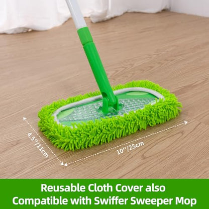 Baseboard Cleaner Tool with Handle, Extendable Long Handle Baseboard Floor Cleaning Tool Duster with Reusable Pads for Floorboard - color: Green