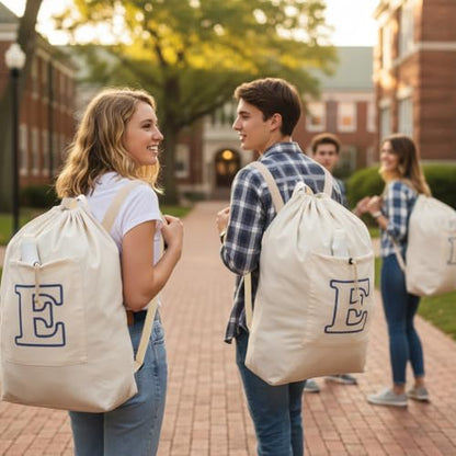 Laundry Bag Backpack Personalized Initial Canvas Laundry Bag, Letter E - color: Letter E, size: X-Large