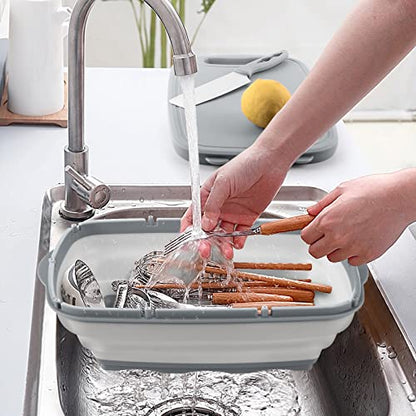 HI NINGER Collapsible Cutting Board with Colander, 9-In-1 Multi Chopping Board Kitchen Vegetable Washing Basket for Camping Gifts Camping Accessories for RV Campers - color: Gray