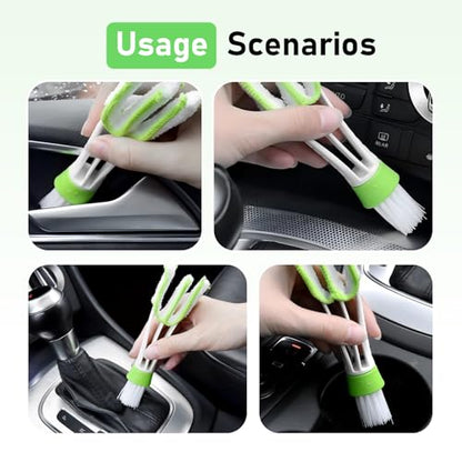 3 PCS Mini Duster for Car Air Vent, 3 Arm Soft Microfiber Dashboard Cleaner, Detachable Washable Brush Head Cleaning Tool, for Window Blinds & Keyboard & AC Vents & Fans (Green)
