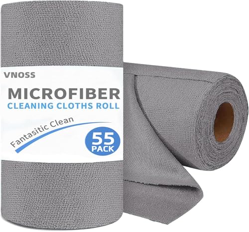 55 Pack Microfiber Cleaning Cloth Roll, Tear Away Reusable Towels, 11" x 9", Ultra Absorbent & Lint Free Cloth for Cars, Kitchen, Window, Home and Shop, Grey - color: Grey, size: 9”x11”-55PK