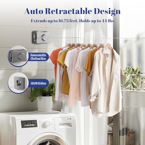 Retractable Clothesline Indoor, Non-Sagging Outdoor Clothes Line Retracting, 16.7 Ft Heavy Duty Clothes Drying Laundry Line, Wall Mounted Stainless Steel Clothesline for Balconies,Bathroom (Grey) - color: Gray