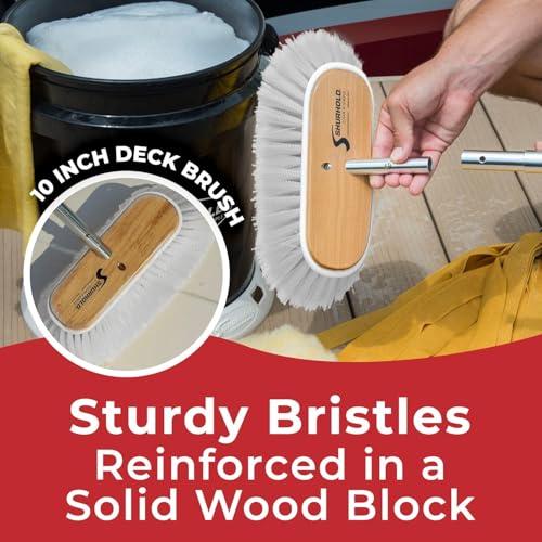 Shurhold Classic Deck Brush – Boat Cleaning Brush with Wood Block, Rubber Bumper & Durable Bristle Design - color: Stiff, White - 10", style: Deck Brush Stiff