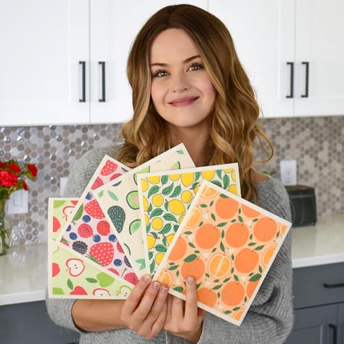 Palm & Peace Swedish Dishcloths for Kitchen - 5 Pack - Reusable Paper Towels - Super Absorbent, Non-Scratch, Washable, Sustainable, 100% Compostable Cleaning Cloths (Juicy Fruit) - color: Juicy Fruit