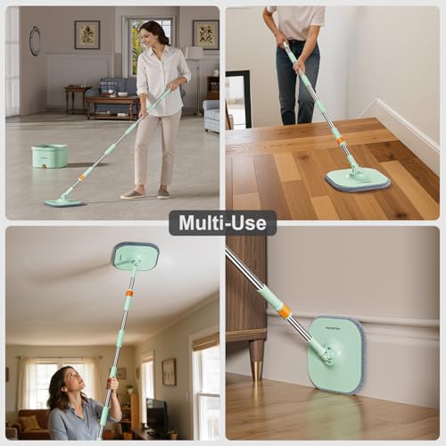 HoMettler Mop and Bucket Set | Spin Mop with Dual-Tank Clean/Dirty Water Separation | 4 Microfiber Pads for Deep-Cleaning Floors | Versatile Mops Triangular Head for Walls - size: Spin Mop with 4 Pads