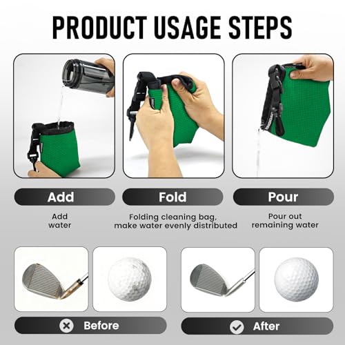 Waterproof Golf Club Cleaner Bag and Golf Ball Washer with Clip,Green - color: GREEN