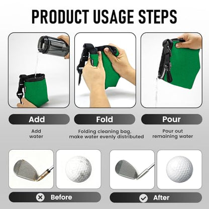 Waterproof Golf Club Cleaner Bag and Golf Ball Washer with Clip,Green - color: GREEN