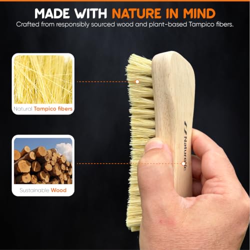 All-Natural Wooden Scrub Brush Set | Eco-Friendly Cleaning Brush Set with Tampico Bristles | Floor Scrub Brush & Shower Scrubber for Bathroom, Tub, Kitchen & Carpet | Sustainable Set – Pack of 2