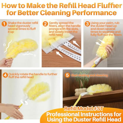 JOYMOOP Scented Telescopic Duster kit, 3FT Extendable Handle (Yellow) + 48 Yellow Refills for Swiffer Feather Duster,Easy Cleaning for Ceilings, Ceiling Fans, Blinds, Vents & Shelves - color: Yellow[extendablehandle]*1+yellow[refills]*48