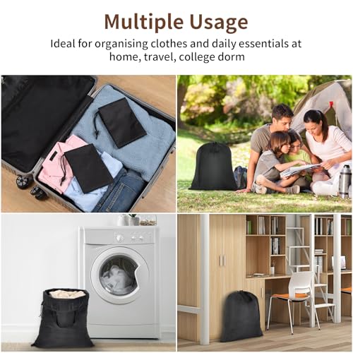 OTraki 2 Pack Washable Travel Laundry Bag 20x24 inch Heavy Duty Laundry Bags with Handles Dirty Clothes Drawstring Laundry Hamper Liner Bag Drying Do Not Exceed 176℉ Black