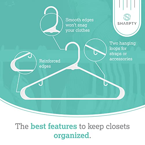 Sharpty Plastic Clothes Hangers - Adult Plastic Hanger - Clothing Hangers - Standard Hangers for Clothes - Space Saving Hangers - Ideal for Shirt, Dresses, Coat Hangers (60-Pack, White) - color: White, size: 60