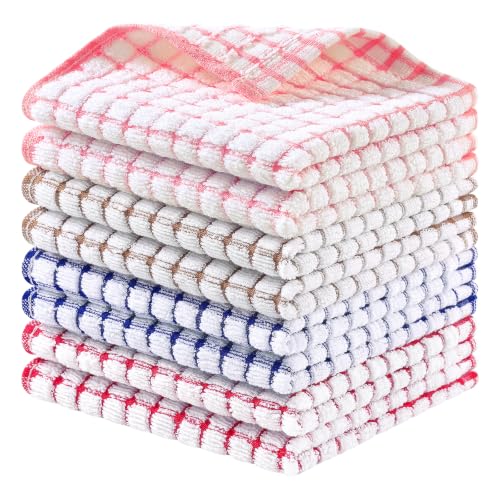 Homaxy 8 Pack Terry Kitchen Dish Cloths, 12"x12", Blue/Pink/Red/Brown - color: Blue/Pink/Red/Brown, size: 12 x 12 - 8 Pack