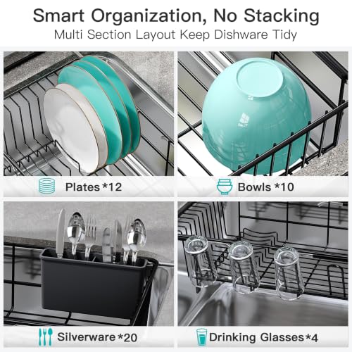 JASIWAY Black Dish Drying Rack in Sink with Drainboard and Utensil Holder - color: Black, size: For 12"-30"w Sink, with Drainboard