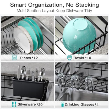 JASIWAY Black Dish Drying Rack in Sink with Drainboard and Utensil Holder - color: Black, size: For 12"-30"w Sink, with Drainboard