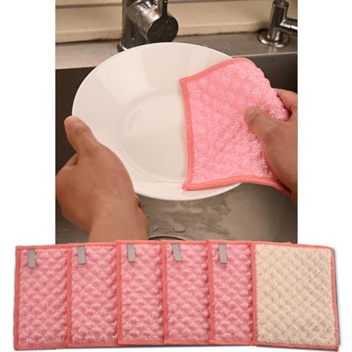 Pink Microfiber Scrubbing Pads, Non-Scratch for Pots, 6-Pack - color: Pink 6pcs