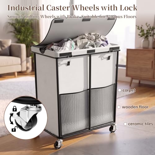 Laundry Hamper with Wheels and Lid, 225L Large Rolling Laundry Basket White - color: White, size: 225L