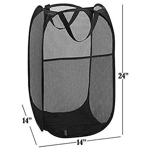 2 Packs Mesh Pop up Laundry Hamper (Black) with Portable Handles, Collapsible for Storage, Foldable Pop-Up Laundry Bags for Home, College Dorm or Travel - color: Black + Black