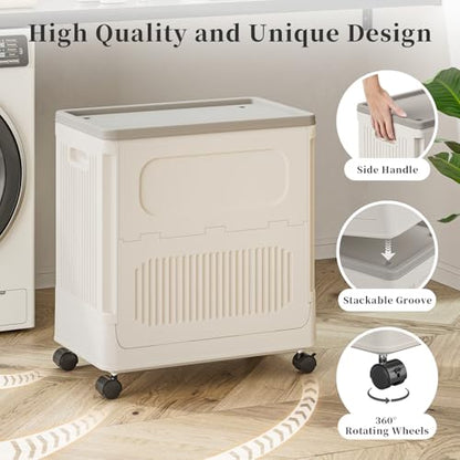 Small Laundry Hamper for Kid on Wheels with Handle 60L - color: Milky, size: 60L