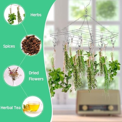 Bokon 4 Pcs Hanging Herb Drying Rack with Stainless Clips Hook, Rectangle - style: Rectangle