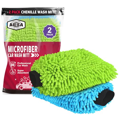AIDEA Car Wash Mitt Microfiber, 2PK, Car Wash Brush, 8''X12'' - color: Green Blue, size: 2PK-8''X12''