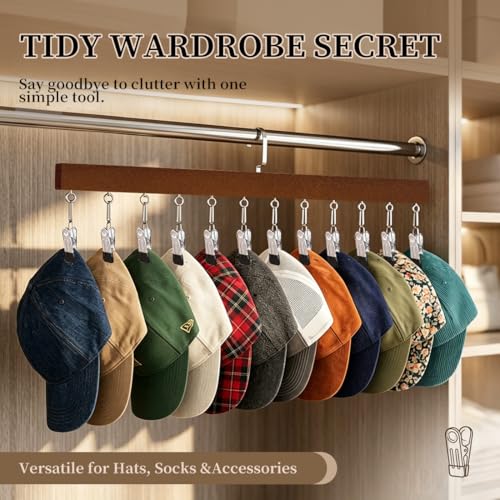 2 Pack Wooden Pants Hangers with 12 Clips, Space Saving Hanging Closet Organizer, Multi-Purpose Hanger for Leggings, Socks, Underwear, Bras, Towels, Closet Storage Solution (Retro) - color: Retro