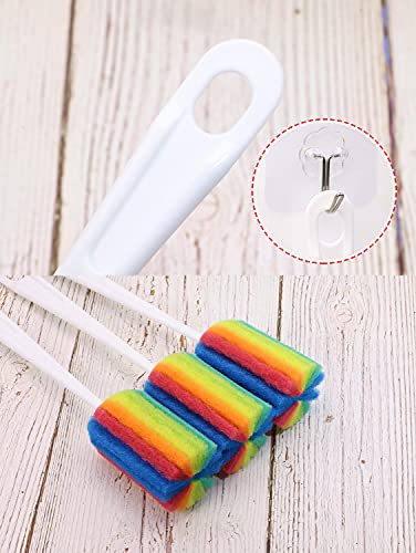 Mini Skater 3PCS Cleaning Bottle Sponge Brush with Long Handle Scouring Pad Scrub Brushes for Kitchen Clean Glasses Mugs Cups (Color Random)