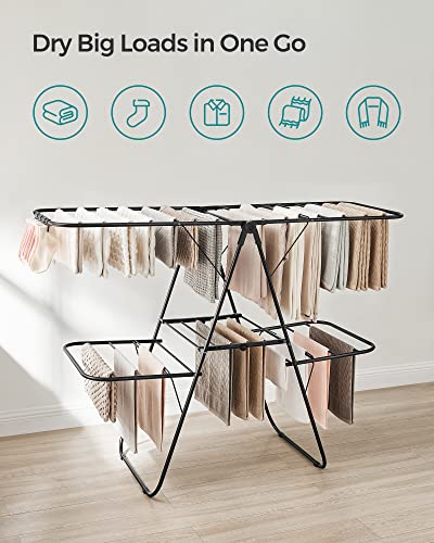 SONGMICS Clothes Drying Rack, Foldable 2-Level Stee Laundry Drying Rack - color: Black, size: 2 Tiers（22"d x 61.8"w x 64.3''h )