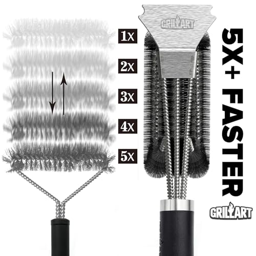 GRILLART Grill Brush and Scraper BBQ Brush for Grill, Safe 18" Stainless Steel Woven Wire 3 in 1 Bristles Grill Cleaning Brush, BR-4516 - size: 18 Inch