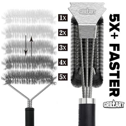 GRILLART Grill Brush and Scraper BBQ Brush for Grill, Safe 18" Stainless Steel Woven Wire 3 in 1 Bristles Grill Cleaning Brush, BR-4516 - size: 18 Inch
