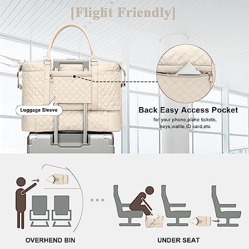 Large Travel Duffle Bag Carry on Weekend Bag with Shoes Compartment Gym Bags for Travel Women Men Waterproof Business Work Overnight Trips Sport Hospital Airplane Travel Essentials Beige - color: A19-Beige