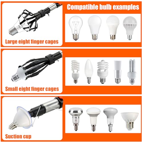 26FT Light Bulb Changer Kit, Telescoping Pole with 2 Gripper Baskets