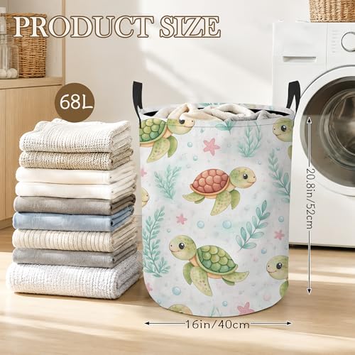 Sea Turtle Laundry Basket Oxford Cloth Ocean Plants Laundry Hamper With Handle Foldable Portable Clothes Storage Basket Storage Bag For Laundry Room/Bathroom/Bedroom/Dormitory 20.8"x16" - color: Sea Turtle, Ocean Plants