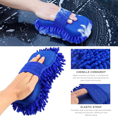 Microfiber Car Wash Sponge, Scratch-Free Vehicle Washing Mitt with Chenille & Mesh Sides, Highly Absorbent Sponge Lint-Free Cleaning Tool for Car Washing & Detailing (Blue) - color: Blue, 1 Pcs