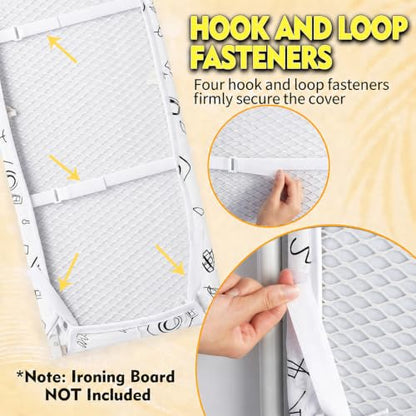 Seiritex Over the Door Ironing Board Cover 13 x 37 inch, Small Iron Board Cover w Heat Reflective Thick Padding with Hook and Loop Fasteners (White Update Version) - color: White, size: 13x37 Update