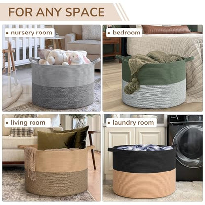 INDRESSME 115L Extra Large Woven Rope Blanket Basket Living Room BlackCamel - color: Black & Camel, size: 23.6"D x 15.7"H