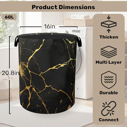 Black Marble Foldable Laundry Hamper - Waterproof Fabric Storage Basket with Handles, Clothes Hampers for Laundry,Bedroom,Dorm - color: Black Marble